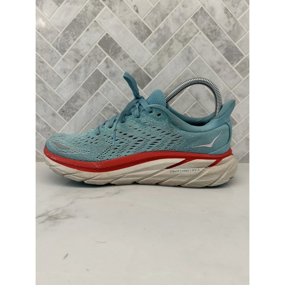 Hoka One One Clifton 8 Running Shoes Womens Size 7B 7 B Light Blue Mesh Sneakers - Picture 3 of 8